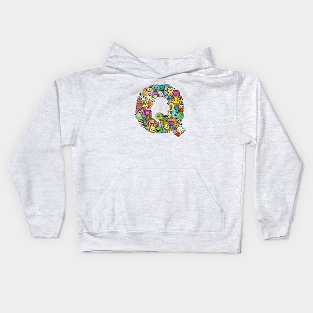 Alphabet Monster Doodle Letter Q Monogram Kids Hoodie by Irene Koh Studio